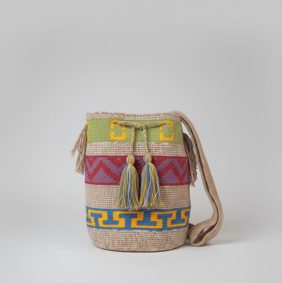 Large Wayuu Bag Unique Abstract Design in Blues and Greys