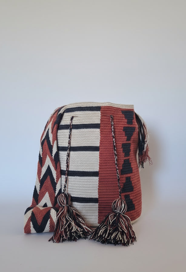 Large Wayuu Bag Unique Abstract Design in Red White and Black