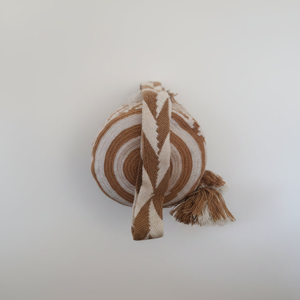 Medium Wayuu Bag Unique Triangle Design in Beige and White