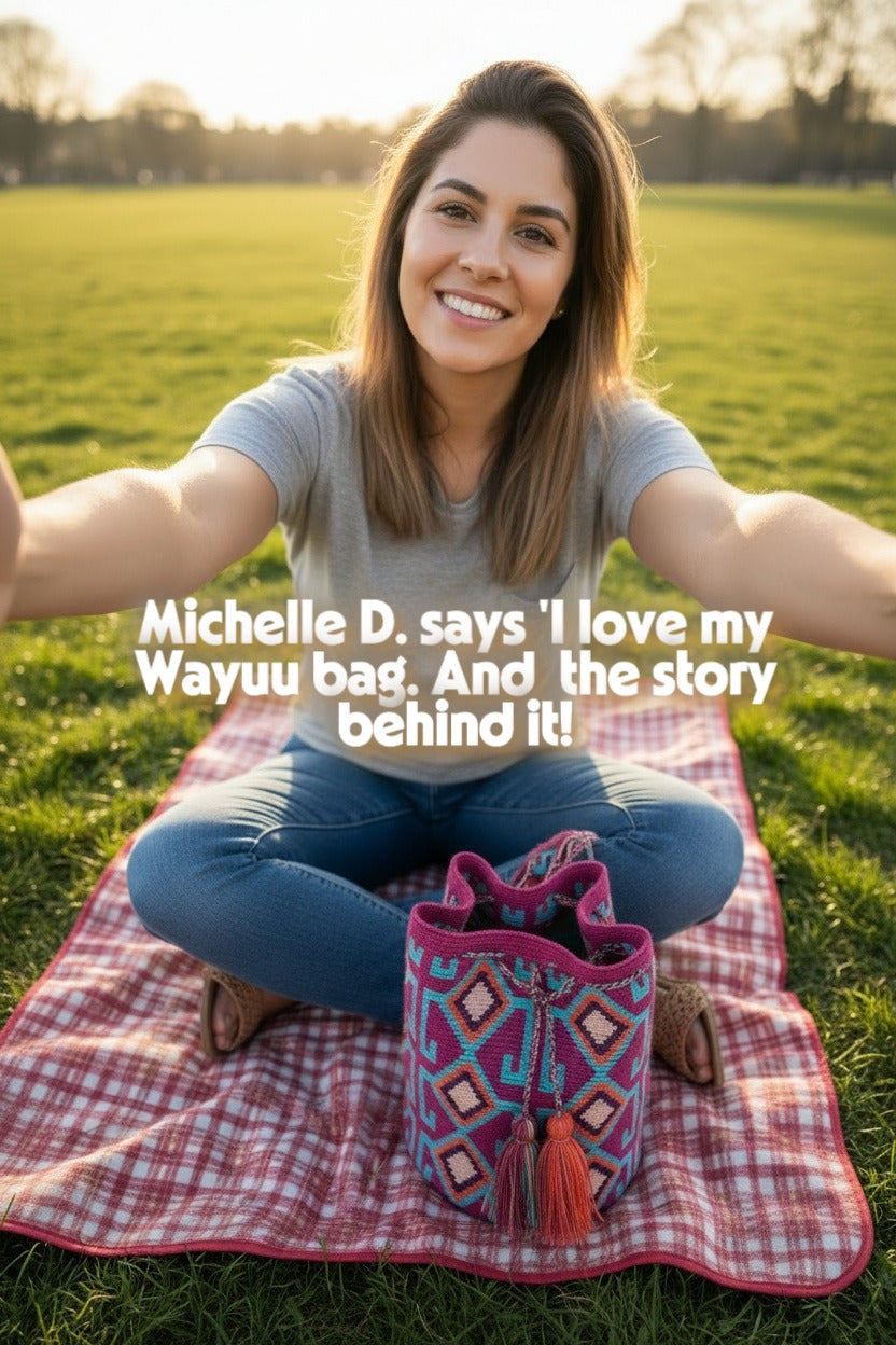 Large Wayuu Bag with Unique Clan Design in Turquoise, Blue and Ochre