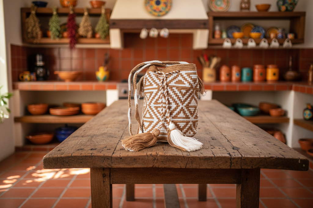 Medium Wayuu Bag Beige White - Mexican Kitchen Scene