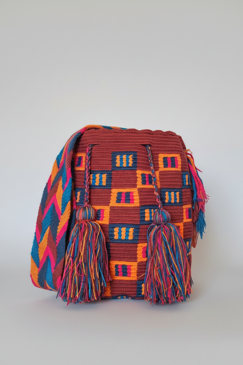 Vibrant Wayuu Mochila Red Orange - Portrait