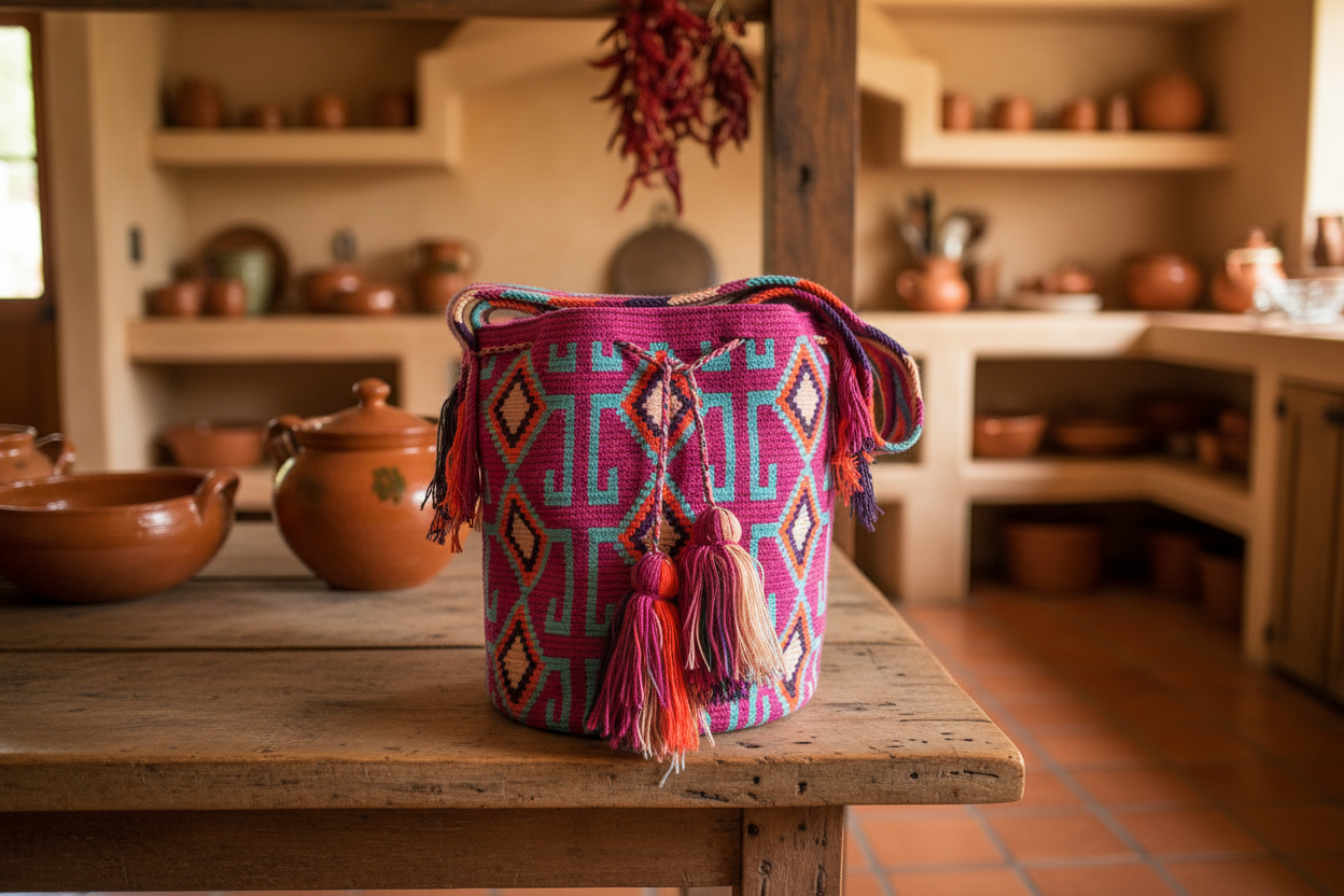 Wayuu Pink Blue Mochila – Mexican Kitchen Grounded